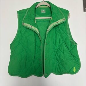 Free People Vibrant Green Quilted Snap-Front Vest